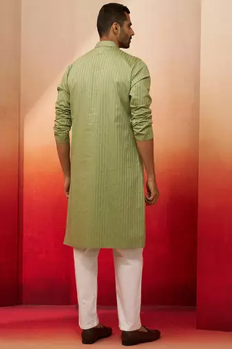 mint green thread embroidered kurta with pyjama - fresh textured set