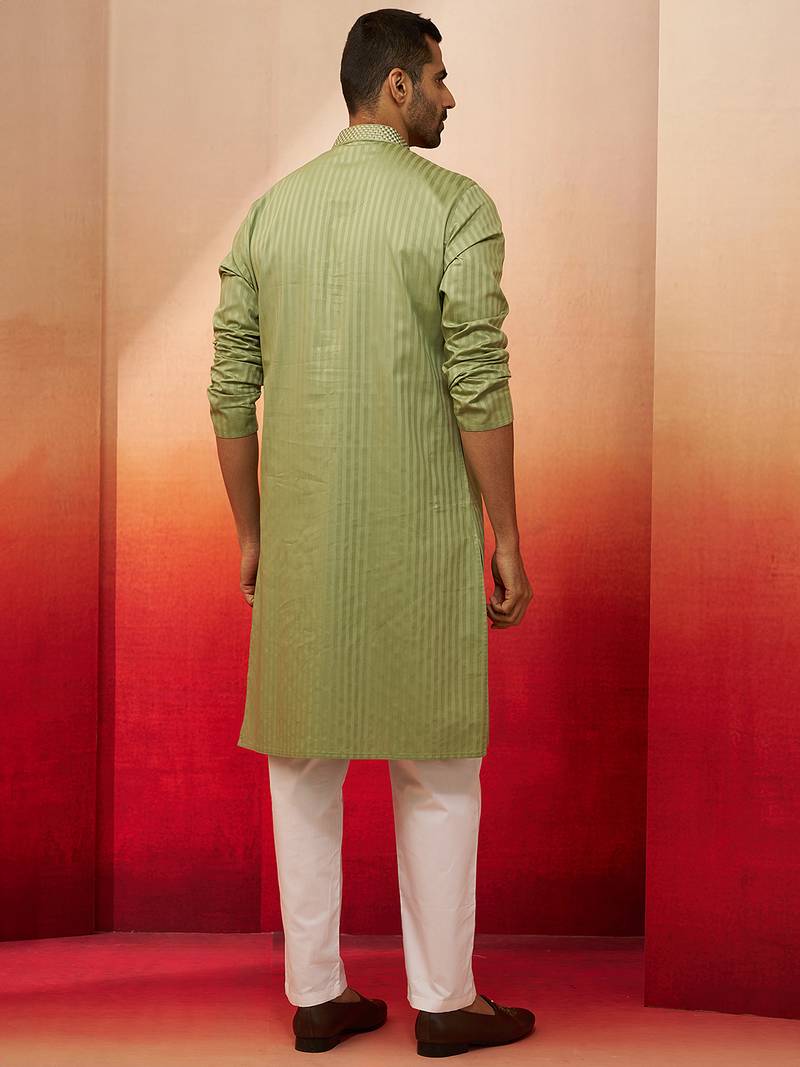 mint green thread embroidered kurta with pyjama - fresh textured set