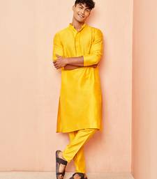 yellow viscose kurta with yellow pant - festive ethnic wear set