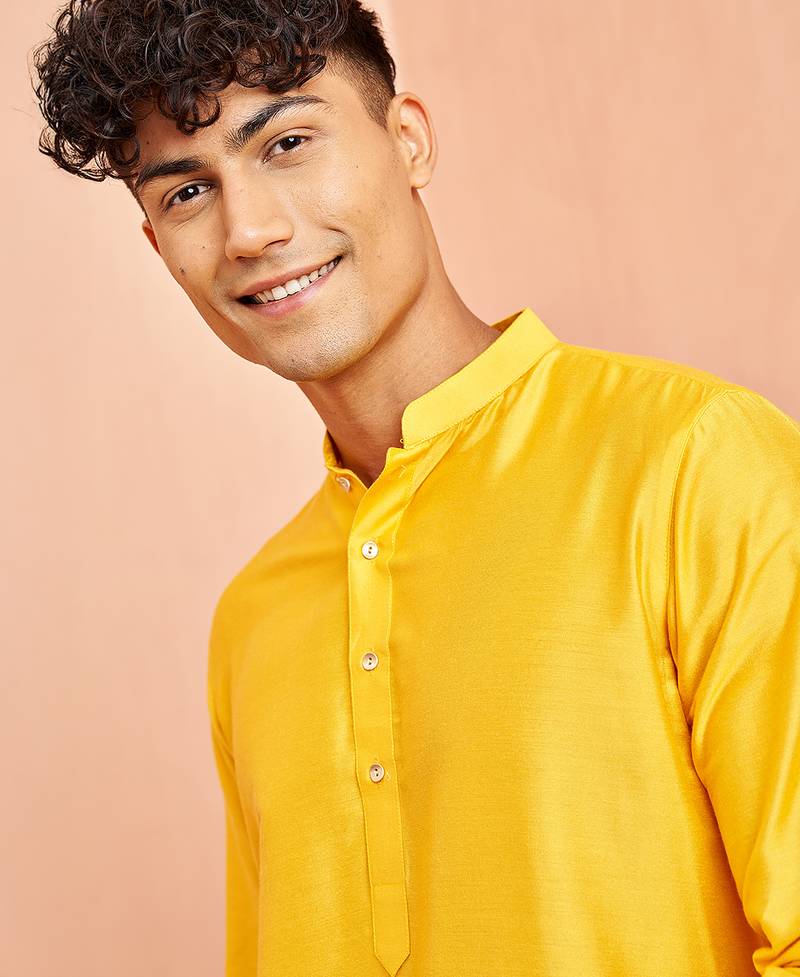 yellow viscose kurta with yellow pant - festive ethnic wear set