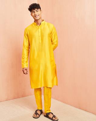 yellow viscose kurta with yellow pant - festive ethnic wear set 4