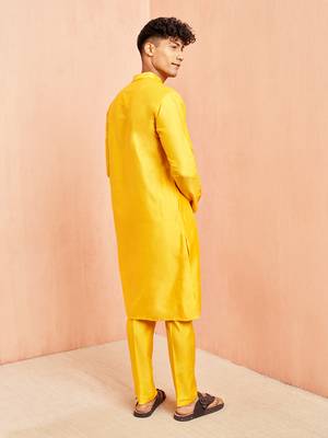 yellow viscose kurta with yellow pant - festive ethnic wear set 5