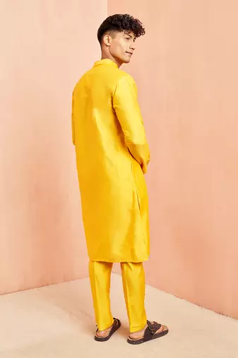 yellow viscose kurta with yellow pant - festive ethnic wear set