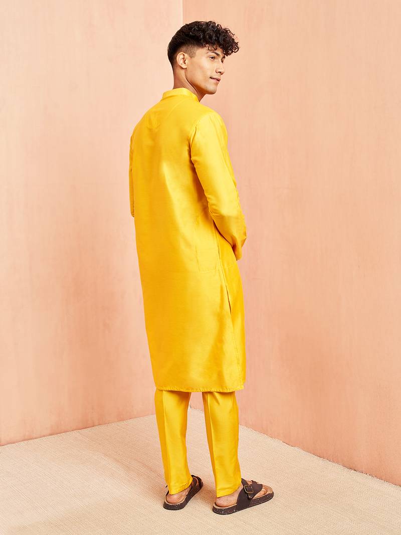 yellow viscose kurta with yellow pant - festive ethnic wear set