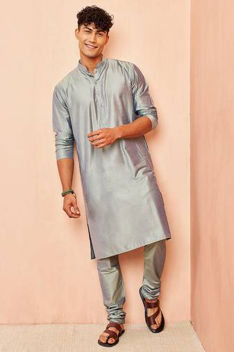 Grey viscose kurta with churidar - traditional ethnic set