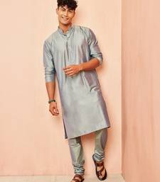 Grey viscose kurta with churidar - traditional ethnic set