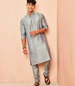 Grey viscose kurta with churidar - traditional ethnic set