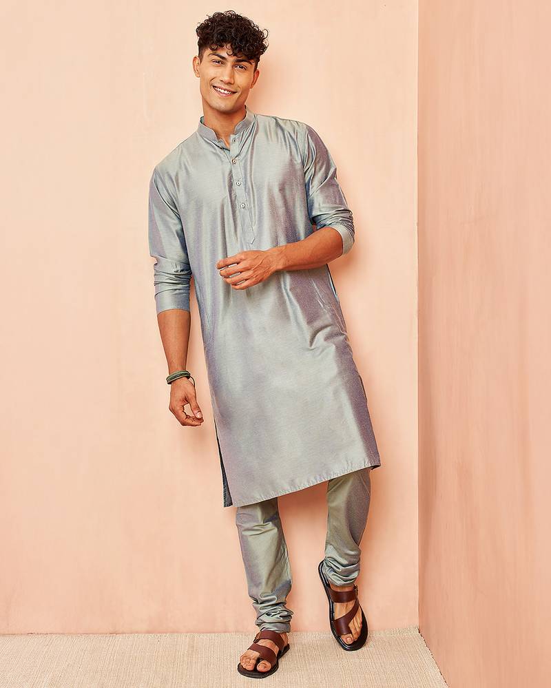 Grey viscose kurta with churidar - traditional ethnic set