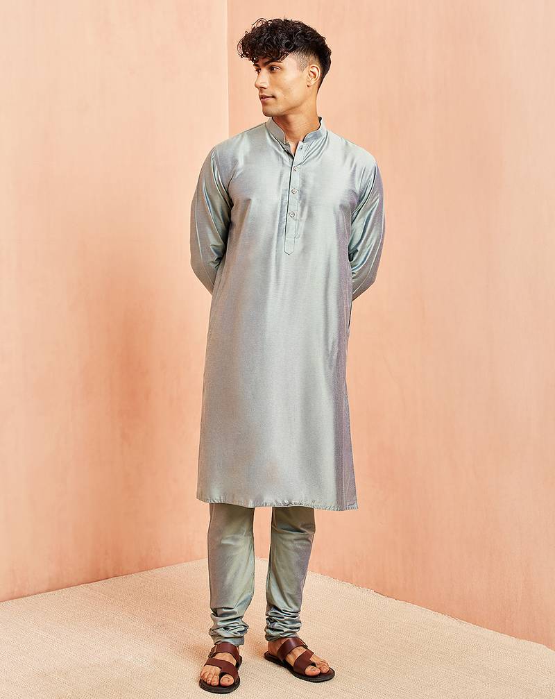 Grey viscose kurta with churidar - traditional ethnic set