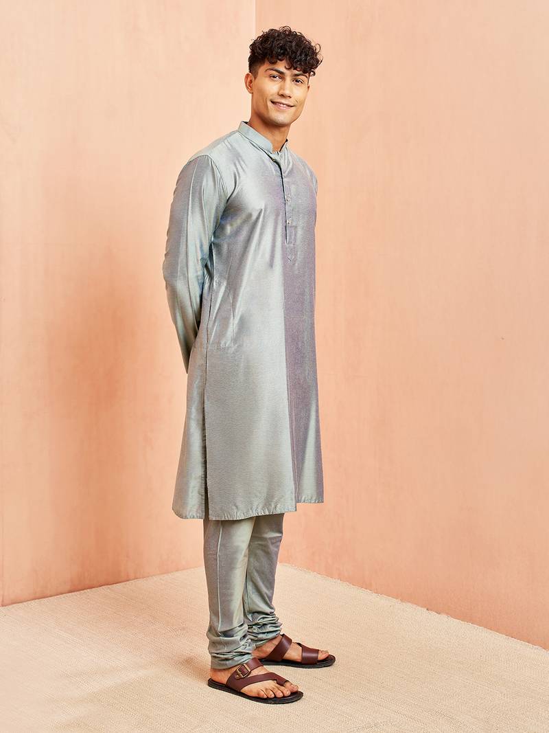 Grey viscose kurta with churidar - traditional ethnic set
