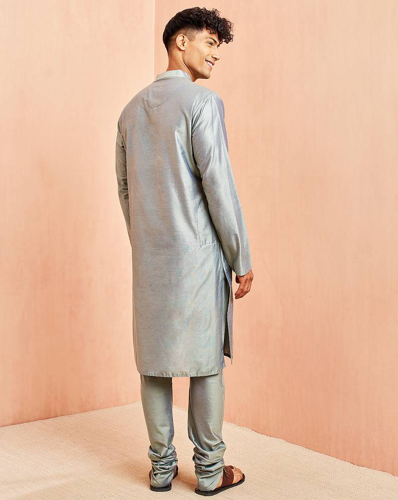 Grey viscose kurta with churidar - traditional ethnic set