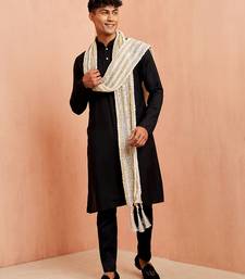 Black silk kurta pyjama set - 3 piece with white dupatta wedding wear