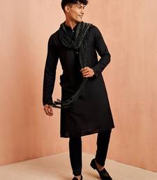 Black 3-piece viscose kurta pyjama dupatta set - traditional festival wear