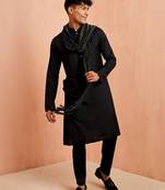 Black 3-piece viscose kurta pyjama dupatta set - traditional festival wear