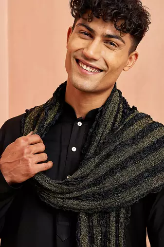 Black 3-piece viscose kurta pyjama dupatta set - traditional festival wear