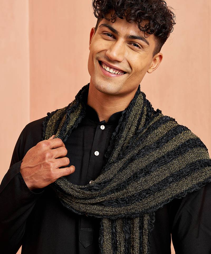 Black 3-piece viscose kurta pyjama dupatta set - traditional festival wear