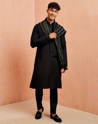 Black 3-piece viscose kurta pyjama dupatta set - traditional festival wear 3