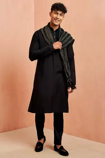 Black 3-piece viscose kurta pyjama dupatta set - traditional festival wear