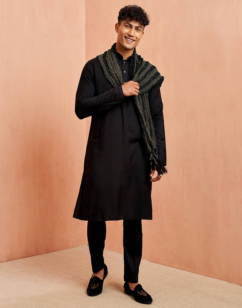 Black 3-piece viscose kurta pyjama dupatta set - traditional festival wear