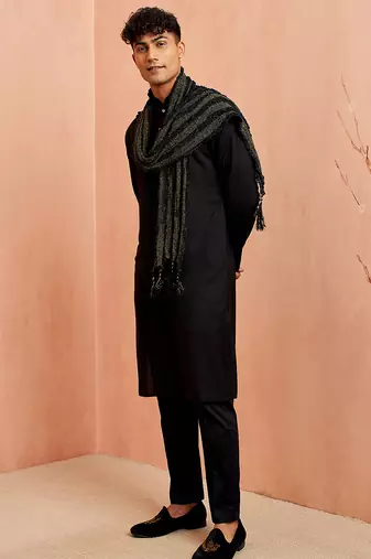 Black 3-piece viscose kurta pyjama dupatta set - traditional festival wear