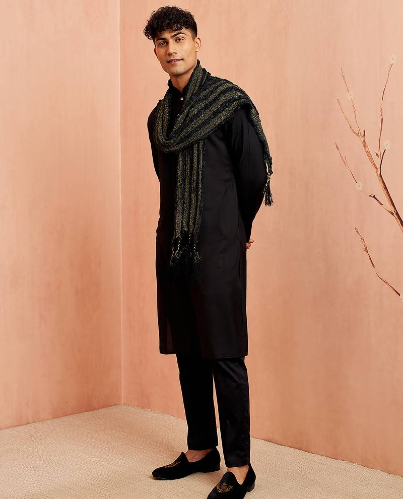 Black 3-piece viscose kurta pyjama dupatta set - traditional festival wear