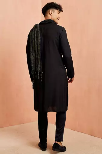 Black 3-piece viscose kurta pyjama dupatta set - traditional festival wear