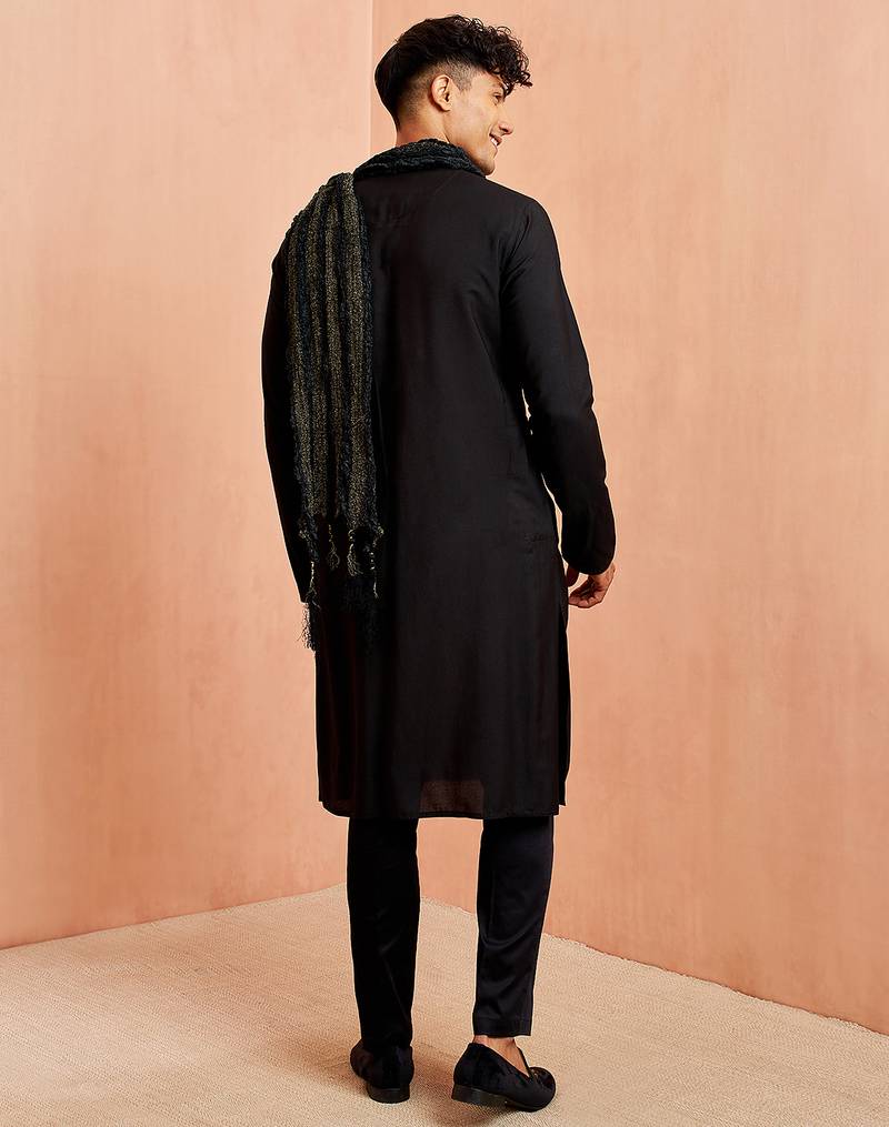 Black 3-piece viscose kurta pyjama dupatta set - traditional festival wear