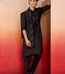 black silk kurta set with pant and mirror work dupatta - premium ethnic wear