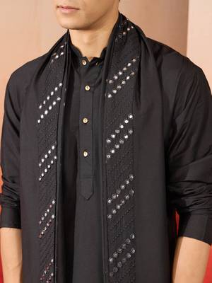 black silk kurta set with pant and mirror work dupatta - premium ethnic wear 2