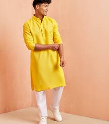 yellow cotton kurta with white pyjama - summer casual set