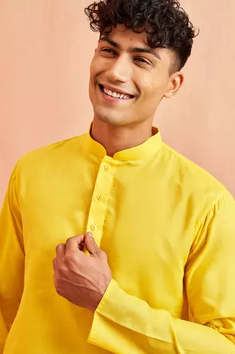 yellow cotton kurta with white pyjama - summer casual set