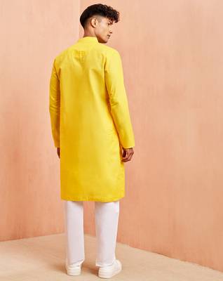 yellow cotton kurta with white pyjama - summer casual set 5