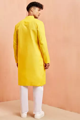 yellow cotton kurta with white pyjama - summer casual set