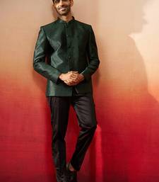 bottle green jacquard jodhpuri with pant - premium tailored set