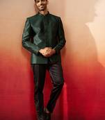 bottle green jacquard jodhpuri with pant - premium tailored set