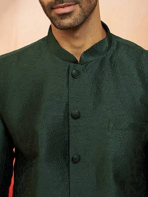 bottle green jacquard jodhpuri with pant - premium tailored set 2