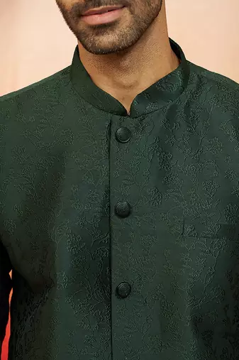 bottle green jacquard jodhpuri with pant - premium tailored set