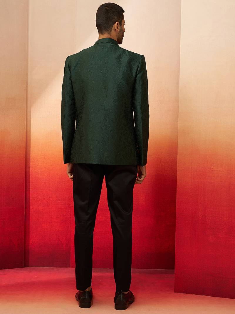 bottle green jacquard jodhpuri with pant - premium tailored set