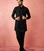 Black jacquard nehru jacket with satin kurta 3-piece wedding set