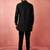 Black jacquard nehru jacket with satin kurta 3-piece wedding set