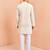 Cream ethnic set - block print nehru jacket mid length kurta white pyjama