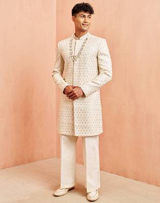 off white indo-western with cream wide leg pant - festive special set 1