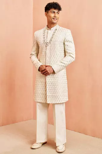 off white indo-western with cream wide leg pant - festive special set