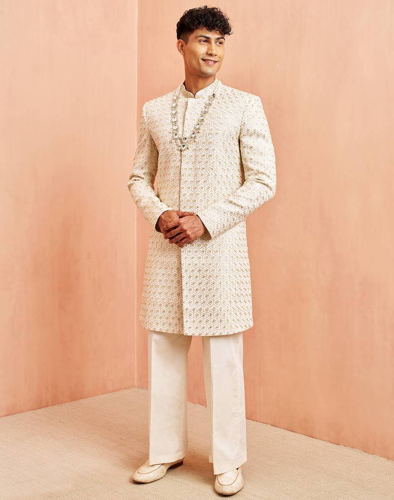 off white indo-western with cream wide leg pant - festive special set