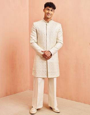 off white indo-western with cream wide leg pant - festive special set 3