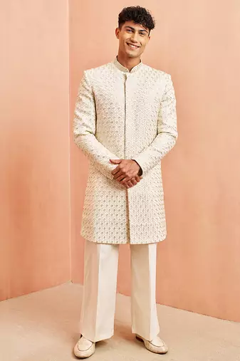 off white indo-western with cream wide leg pant - festive special set
