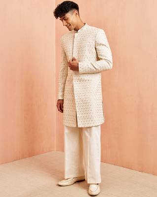 off white indo-western with cream wide leg pant - festive special set 4