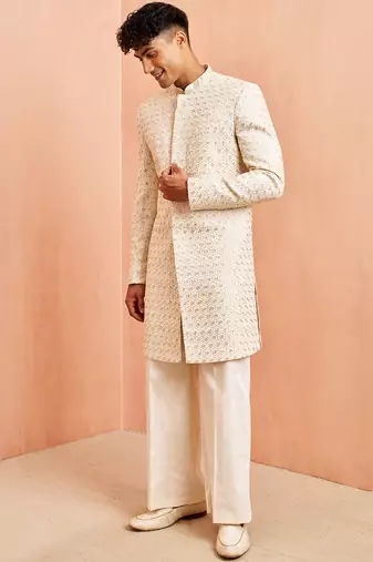 off white indo-western with cream wide leg pant - festive special set