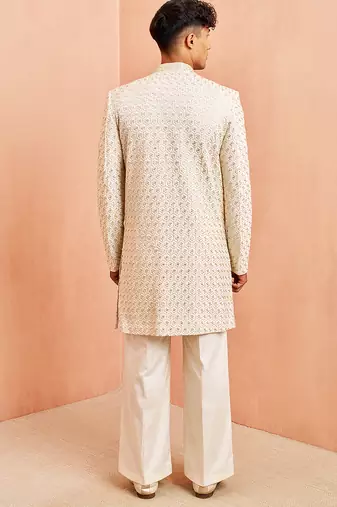 off white indo-western with cream wide leg pant - festive special set