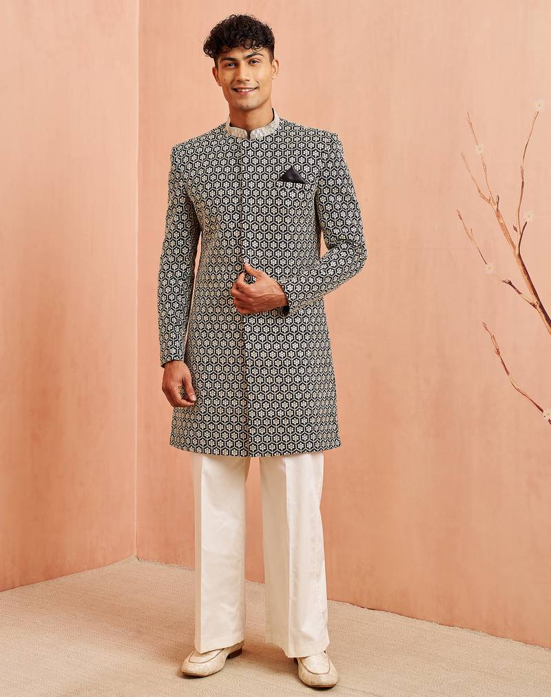 black indo-western with cream wide leg pant - festive special set